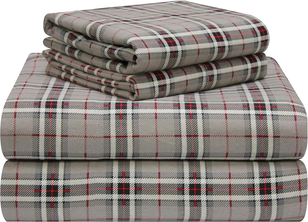 Pointehaven 180 GSM Luxury 100% Soft Cotton Printed Flannel Sheet Set, Twin, Derby - Warm & Cozy - Pre-Shrunk -Deep Pockets - Elastic All Around-Comfy Double Brushed  