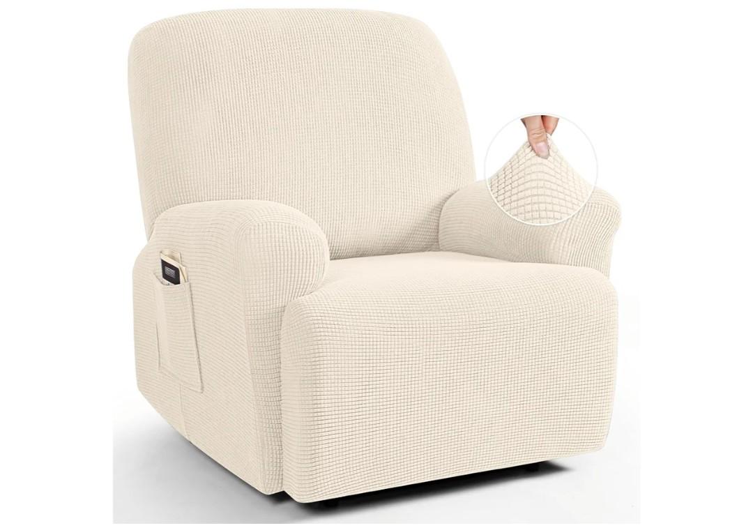 TAOCOCO Oversized Recliner Chair Covers, 1 Seater Streach Recliner Covers Soft Couch Protector Furniture Protector Covers with Elastic Chair Cover Jacquard Pattern (Beige)