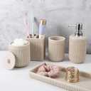 XLHOMO Resin Beige Bathroom Accessories Set 3 Pcs, Bathroom Tumbler, Qtip Holder and Vanity Tray, Bathroom Countertop Organizer Set for Modern Home Apartment