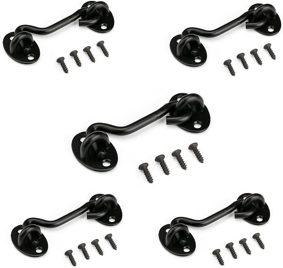 Privacy Hook and Eye Latch Easy Lock for Barn Door, Black (3 INCH-5PCS)