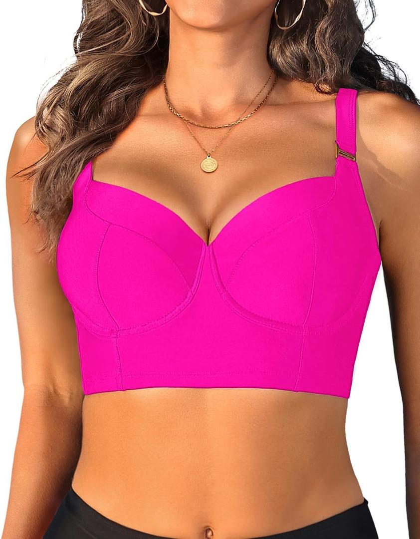 Women Underwire Bikini top Only - Longline Push Up Bathing Suit Top Bra Swim Tops 2025 Swimsuit Tops (Large, Pink)