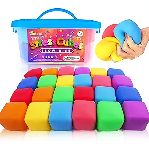 24 Pack Slow Rising Stress Cube, Large Size Dough Stress Balls Fidget Toys for Stress Relief, Pull Stretch Fidgets for Classroom Prize Box Toys, Classroom Reward for Student