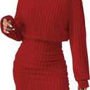 Women's Pullover Sweater Dress Long Lantern Sleeve Turtle Neck Cute Ribbed Knit Bodycon Mini Short Dress 2025 Fall (Big Red)