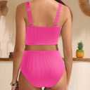 Aqua Eve Women High Waisted Bikini Set Racerback Swimsuit Two Piece Bathing Suit High Neck Swimwear (Pink, S)