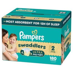 Diapers Size 2, 180 Count and Baby Wipes - Pampers Swaddlers Disposable Baby Diapers and Water Baby Wipes Sensitive Pop-Top Packs