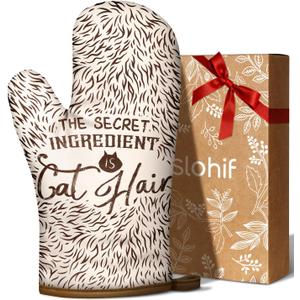 Slohif Funny Oven Mitt Heat Resistant for Women - 1 Pack Brown Cute Novelty Cool Kitchen Oven Mittens with 100% Cotton for Baking and Cooking Accessories (Brown)