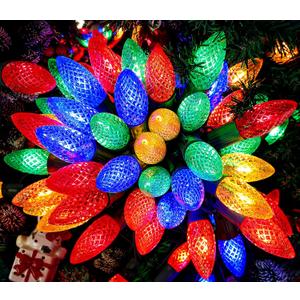 C9 Christmas Lights Outdoor Multicolor, 100FT 50 LED String Lights Waterproof, Extendable C9 Xmas Lights Green Wire, Indoor Outdoor Christmas String Light for House Roof Patio Tree Wedding Party Decor