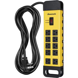 DEWENWILS 10-Outlet Metal Surge Protector Power Strip with 15Ft Cord, UL Listed, Flat Plug, 15A Circuit Breaker, 1440Joules, Heavy Duty Industrial Power Strip for Garage, Workshop, Wall Mountable