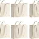 LINICE Canvas Tote Bag Reusable Grocery Bags with Long Shoulder Strap and Short Handle Foldable Heavy Duty Washable (6 Pack)