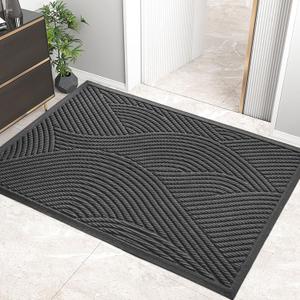 Sturdy Front Door Mat, Absorbent Muddy Dirt Resist Welcome Door Mats Outdoor Indoor, Stain and Fade Resistant, Non-Slip Backing Entry Mat Low Profile Doormat for Entryway, 6036, Grey (3' x 5' (Rectangular))