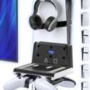 P5 Wall Mount Kit with Controller Holder Compatible with P5/Slim/Pro Disc & Digital, Pa5 Mount Floating for Gaming Accessories, Compact Pa5 Vertical Wall Shelf Organizer Bracket with Headphone Hook (White)