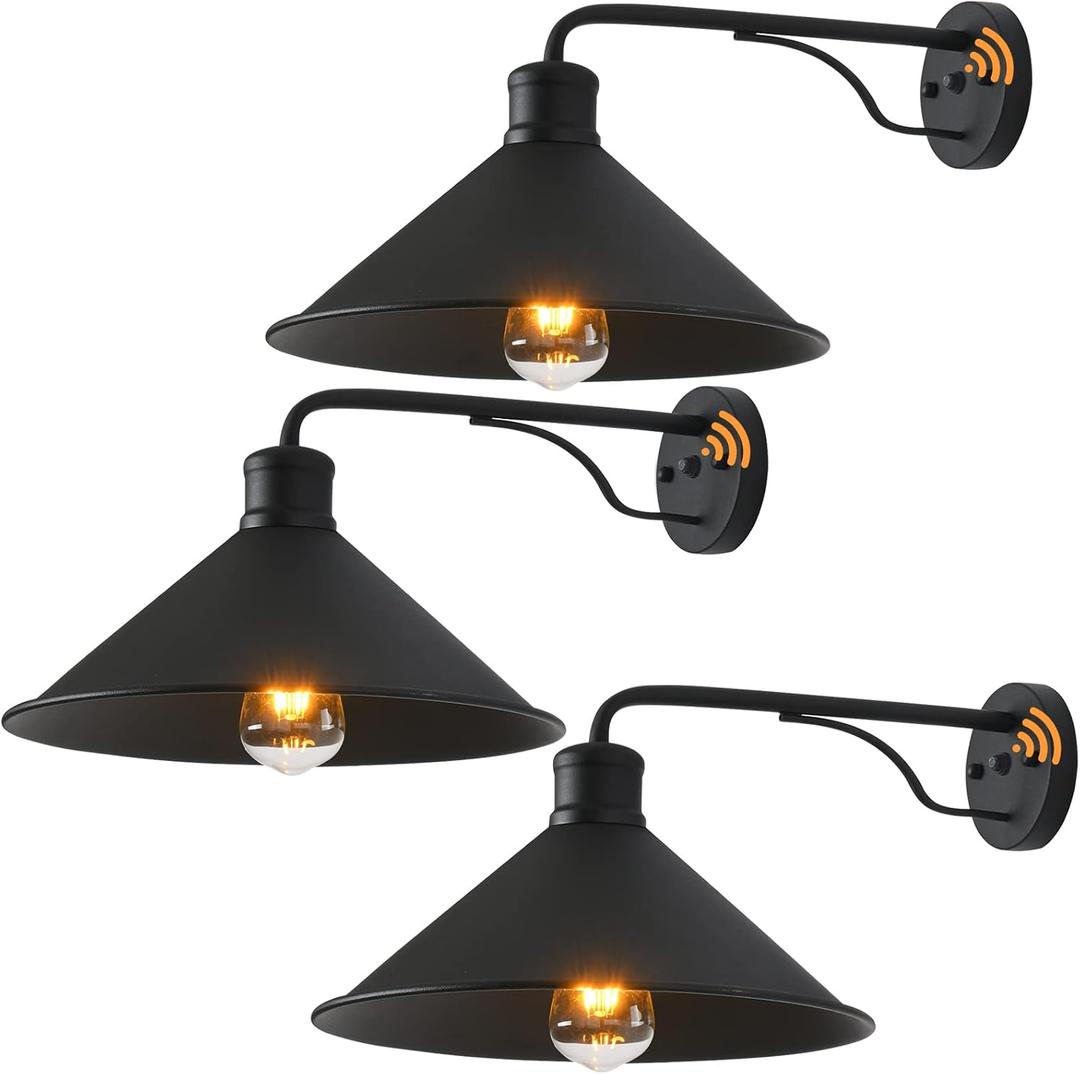 Outdoor Light Fixture for Porch and House, 12" Exterior Barn Light with Dusk to Dawn Black Classic Light Fixture for Farmhouse (Set of 3)