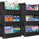TidyFriend 6 Pk Large Stackable Storage Bins Open Front for Pantry Organizers and Storage, Pantry Storage for Food, Kitchen and Home Organization, Plastic Storage Bins, Dorm Room Essentials (Black)