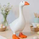 Desktop Goose Statue 7 inch Cute Resin Figurine for Office Desk Decor, Funny Home & Tabletop Decoration, Unique Housewarming Gifts for Women, Easter Gift Idea,White