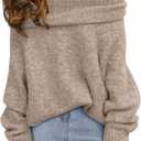 LILLUSORY Womens Off The Shoulder Sweater Oversized Batwing Sleeve Loose Pullover Sweaters Tops (X-Large, Apricot)