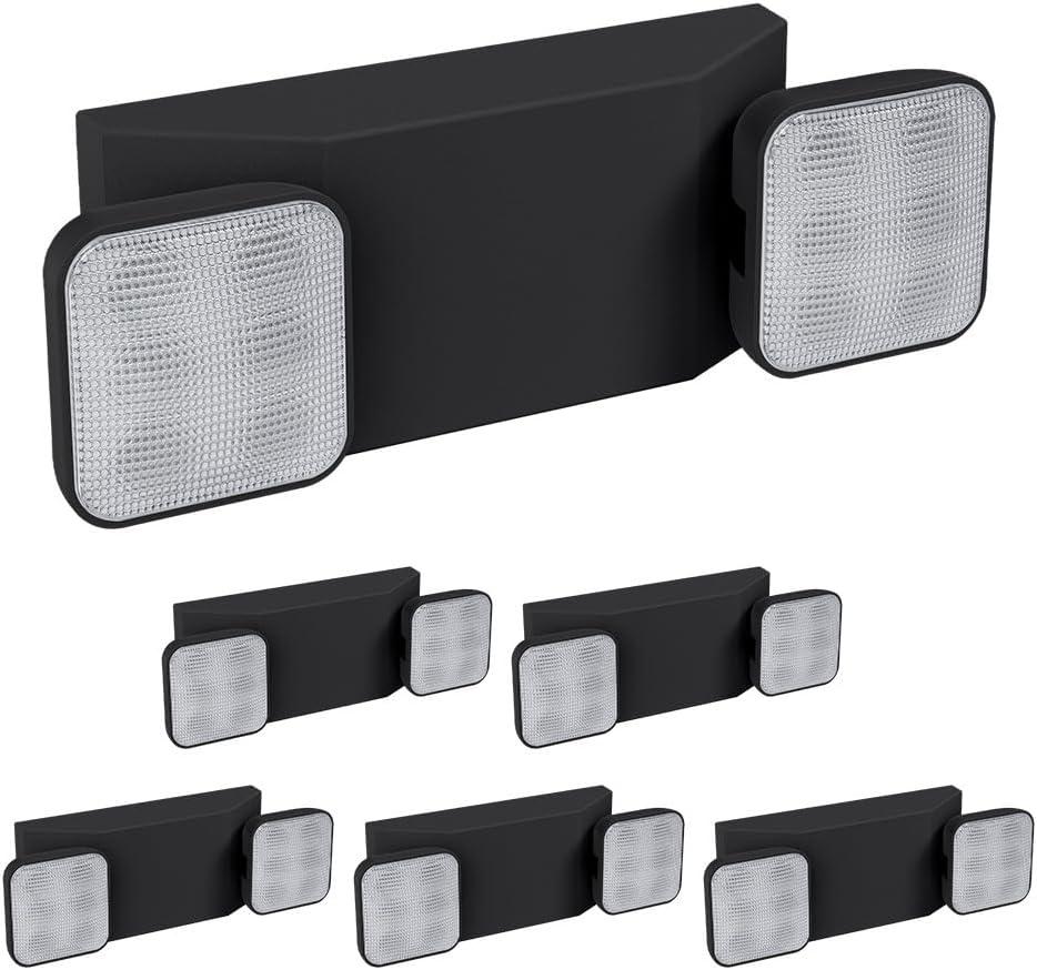 Ciata 6 Pack Black Led Emergency Lights with Battery Backup, for Home Power Failure, Hardwired with Adjustable Heads, Backup Battery, Emergency Lights for Business, Indoor Emergency Lights