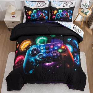 NTBED Game Console Comforter Set for Boys Girls Kids Space Universe Gaming Geometric Lightweight Microfiber Gamer Bedding Sets (Multi, Twin) (Yellow)