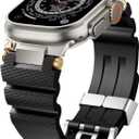 Watch Band Compatible with Apple Watch Ultra 2 Band 49mm 46mm 45mm 44mm, Men Luxury Silicone Rugged Rubber Strap for iWatch Series 10 9 8 7 6 5 4 3 2 1 SE with Metal Connector (Black)