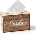 Wedding Card Box with Lid, Wood Gift Card Box for Wedding Reception, Rustic Envelope Money Box for Wedding Party Birthday Bridal Shower Baby Shower Graduation Decorations (11.6x10.4x6.5 inch)