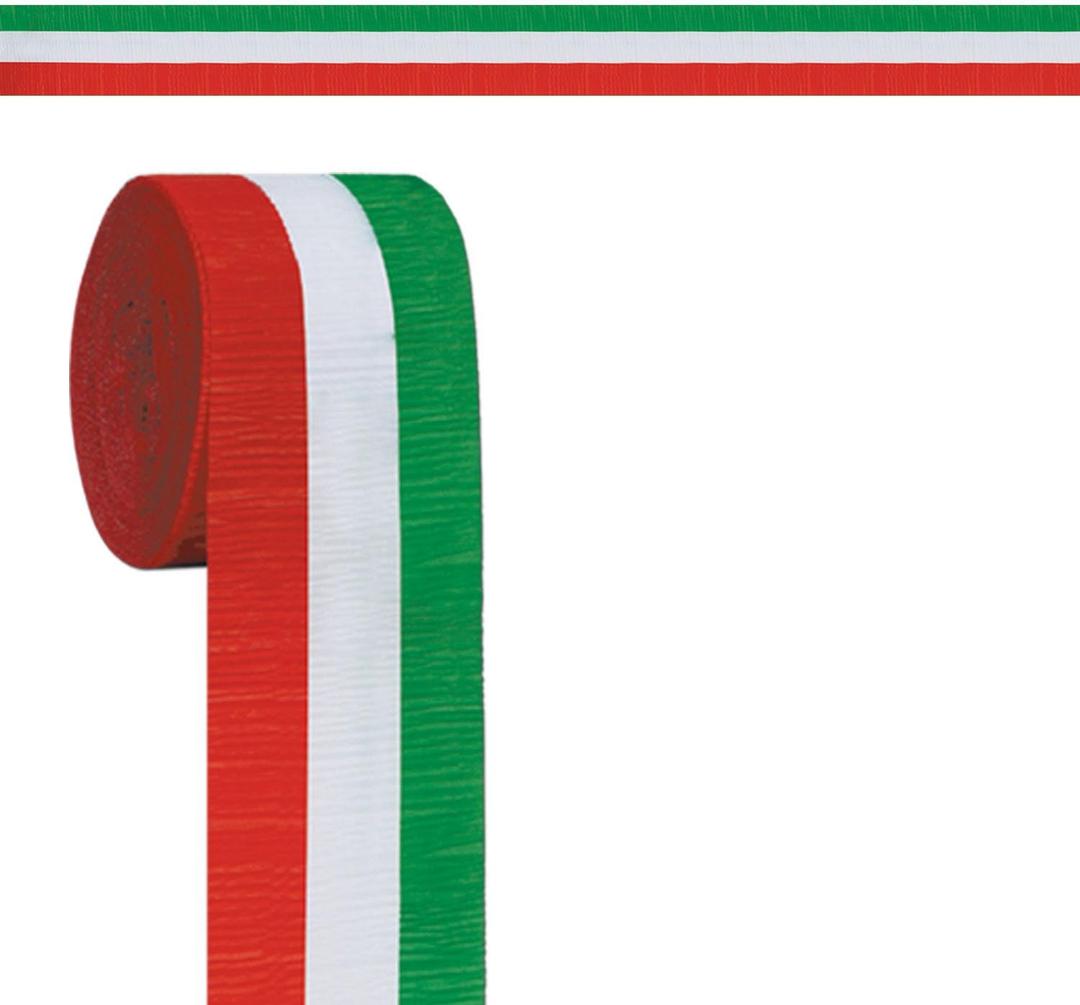 Beistle FR Red, White & Green Crepe Streamer, 2.5 inches by 30 feet