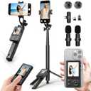 Wireless Selfie Monitor Vlogging Kit with Microphone, 65in Extendable Phone Tripod Selfie Stick, Magnetic Back Camera Monitor, 164ft Stable Wireless Casting, No Lag No Overheating for iPhone & Android