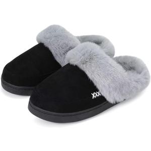 NineCiFun Women's and Men's Suede House Slippers Slip on Fuzzy Slippers with Faux Fur Lining Indoor Outdoor Home Shoes with No-slip Sole (9-10 Women/7-7.5 Men, Black)