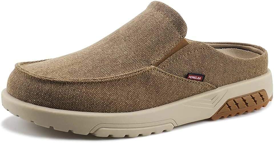 YONGJIA Men's Slip On Loafers with Arch Support Plantar Fasciitis Foot and Heel Pain Relief Orthopedic Casual Slippers Diabetic Bunions Boat Shoes Brown 44