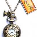Onwon Vintage Drink Me Pocket Watch Necklace Quartz Watch Alice in Wonderland Rabbit