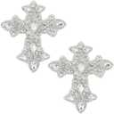 SUPERFINDINGS 2Pcs Crystal Patches Silver Rhinestone Cross Applique Craft Sew on Flat Patches Decorated DIY Sewing with Sparkly Belt Appliques Scrapbooking Handbag Clothes DIY Easter Decor