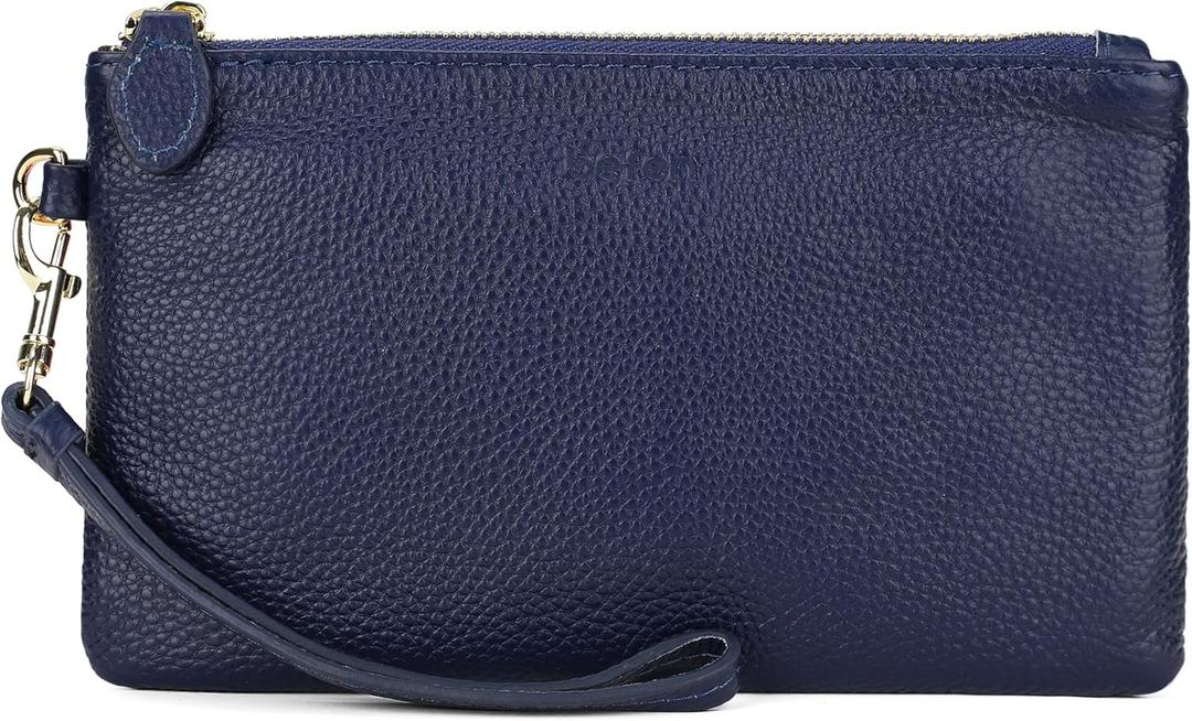 befen Genuine Leather Wristlet Clutch RFID Blocking Bag Cell Phone Wallet Purse Wristlet Wallet Purses and Handbags for Women (Style02-nave Blue)