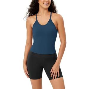 ODODOS Women's Crop Seamless Rib-Knit Camisole Strappy Racerback Cropped Tank Tops M/L