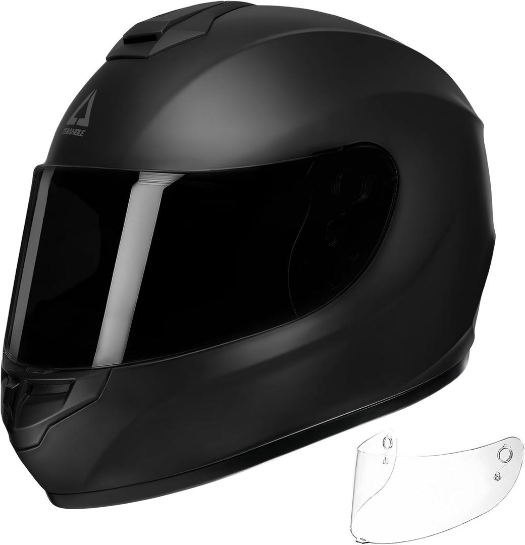 TRIANGLE Motorcycle Helmets Full Face Motorcycle Helmet for Men & Women with Tinted and Clear Visor Meet Dot Approved (Large, Matte Black)