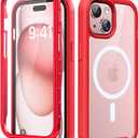 Magnetic for iPhone 15 Case with Built-in Sensitive Screen Protector, Full-Body Dual Front & Back Protective Phone Case [Compatible with MagSafe] Drop Proof 15 Cover 6.1 Inch, Red