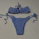 ZAFUL Women's Bandeau Bikini Strapless O Ring Lace Tie Back High Cut Two Piece Swimsuit Bathing Suits (Medium, 2-blue)