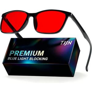 TIJN Sleep Glasses for 99.9% TR90 Blue Green Light Blocking Dual AR Coatings Red Lens for Computer Gaming Reduce Eyestrain, 02-red Lens/Black