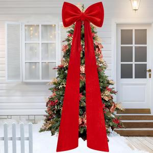 Iceyyyy 59 Inch Huge Red Bow Christmas Tree Topper,Double-Layer Large Red Velvet Decorate Bows,Extra Large Red Christmas Velvet Bow for Home Party Wedding Car Holiday Decor