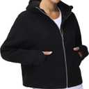 THE GYM PEOPLE Women's Full-Zip Up Hoodies Jacket Fleece Workout Crop Tops Sweatshirts with Pockets Thumb Hole (Medium, Black)