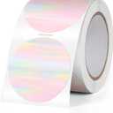 Round Thermal Labels 1.5 Inch Holographic Vinyl Label Self-Adhesive Waterproof Rainbow Circle Direct Thermal Printer Stickers for Gift DIY Logo Design 500 PCS