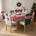 Boao 6 Pcs Christmas Themed Chair Covers Xmas Chair Decorations Christmas Slipcovers for Xmas Party Dining Home Decor