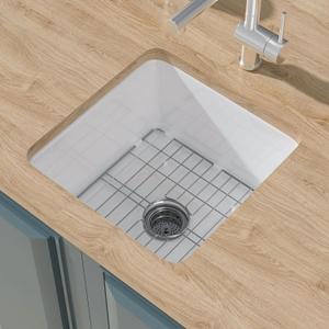 Undermount Kitchen Sink White 18 x 18 Inch, 9" High Top Mount Fireclay Wet Bar Sink Drop In Single Bowl, Dual Mount, with Accessory 2 Types, Pure White, for Kitchen, Laundry, Outdoor