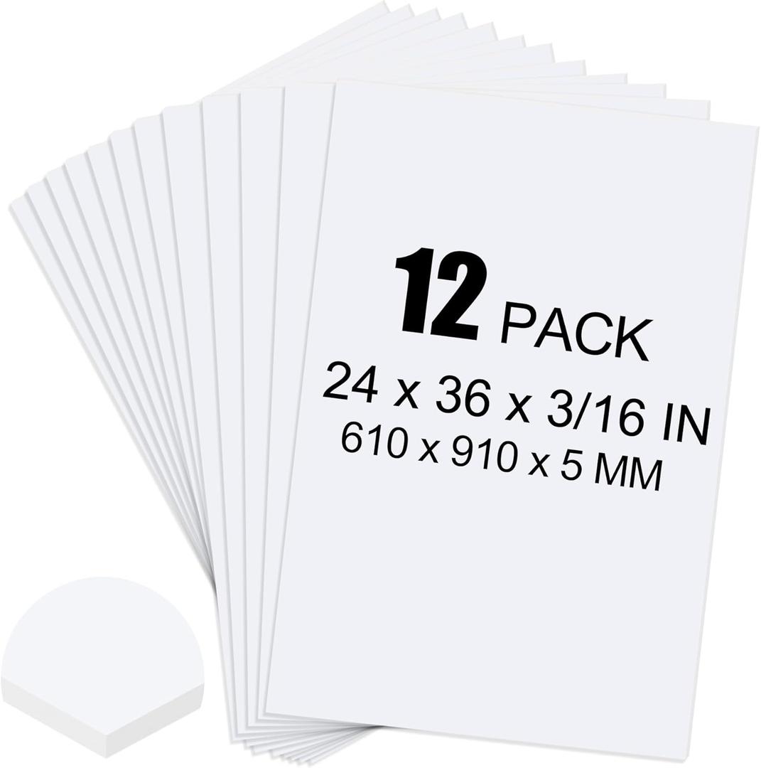 ToLanbbt 12 Pack White Foam Board, 24 x 36 x 3/16" Thick Foam Core Acid Free Poster Foamboard for Art Craft Projects, Painting, Displaying, Signage, Wedding, School