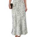 Women's Satin Maxi Skirt High Waisted Elastic Waistband Silk A-Line Casual Party Leopard Print Long Skirts for Women (Leopard White, Large)