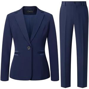 Women's 2 Piece Suit One Button Dressy Blazer Pants Suit Set Business Casual Outfits, Size L