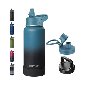 32oz Insulated Water Bottle with Straw, Stainless Steel Metal Vacuum Water Flask, Large Thermal Water bottle with Leakproof 3 Lids for Travel, Camping, Gym Sports Indigo Black