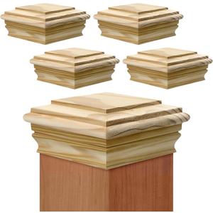 Sasylvia 4 Pcs Wooden Post Caps Cedar Fence Post Caps Rot Resistant, Decorative Tops for Decks Mailboxes and Outdoor Fences Protection (6x6 Inch)
