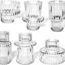 Taper Candlestick Holder Ribbed Tealight Glass Candle Holders for Dinner Party Table Centerpieces Birthday Party Wedding Decor(6 Pcs,Clear)