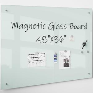 R&G Magnetic Glass Dry Erase Board 4x3 Glass Whiteboard Frameless Glass Dry Erase Board for Wall with Eraser Marker (48" x 36")
