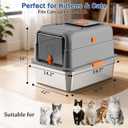 Stainless Steel Cat Litter Box with Lid, Covered Enclosed Kitty Litter Box, Flip Top High Sided Metal Cat Litter Pan with Litter Scoop, Front and Top Entry, Odor Control Leak Proof Easy Clean, Grey
