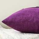 HAUSSY Purple Linen Decorative Throw Pillow Covers 14x14 Inch Set of 2,Square Cushion Case with 3 Vintage Buttons,Modern Farmhouse Home Decor for Couch,Bed