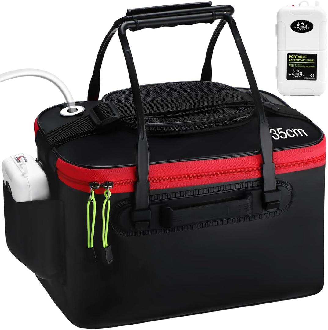 2 Pcs Fishing Bucket and Live Bait Aerator, Foldable Multi Functional Live Bucket Portable Quiet Aerator Outdoor Camping Fishing EVA Bag (4 Gallon, Black)